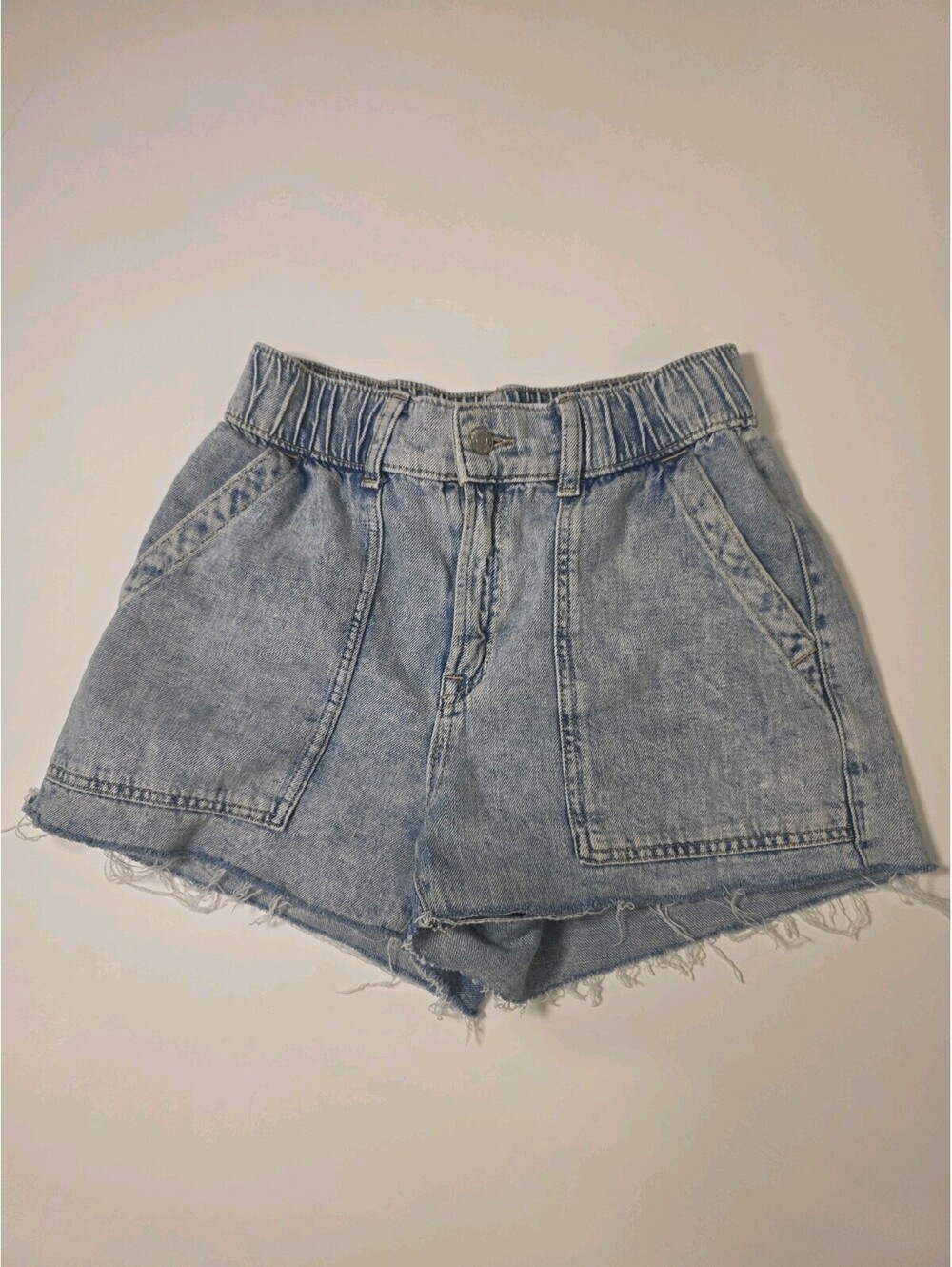 Gap High Rise Easy Denim Utility Shorts Women's Size XS Light Wash Distressed